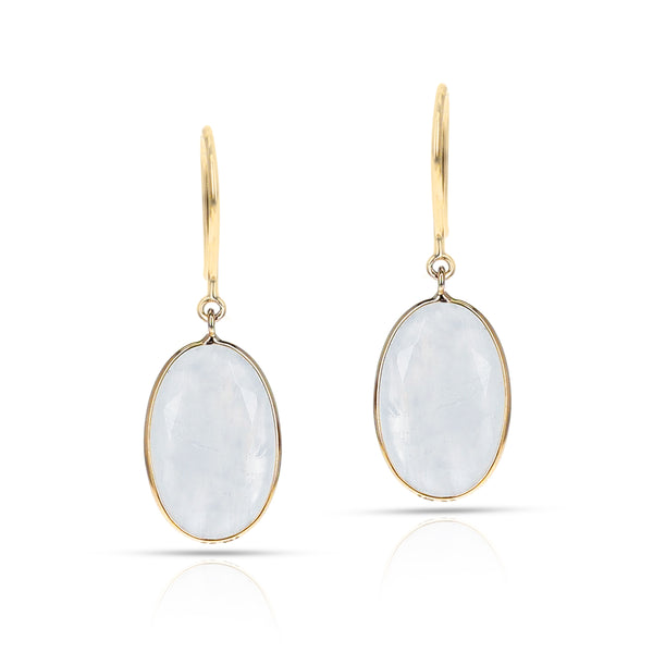 White Moonstone Earrings, 18K Yellow Gold