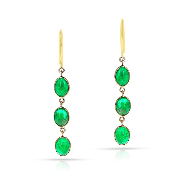 Emerald Oval Shape Dangling Earrings made in 18 Karat Yellow Gold.