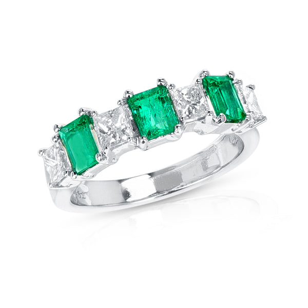 Emerald and Diamond Half Band Bridal Ring, 18k