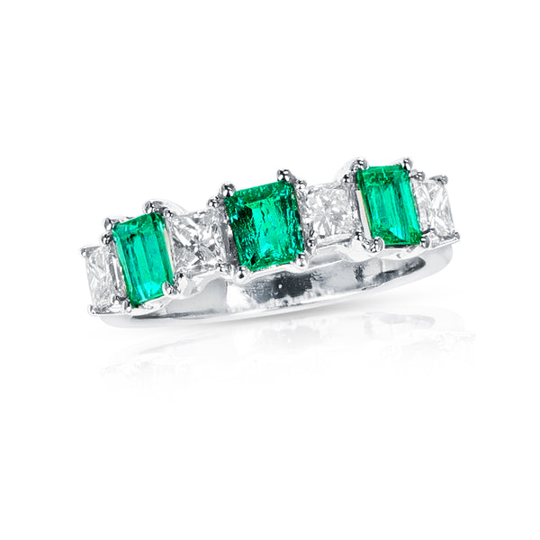 Emerald and Diamond Half Band Bridal Ring, 18k