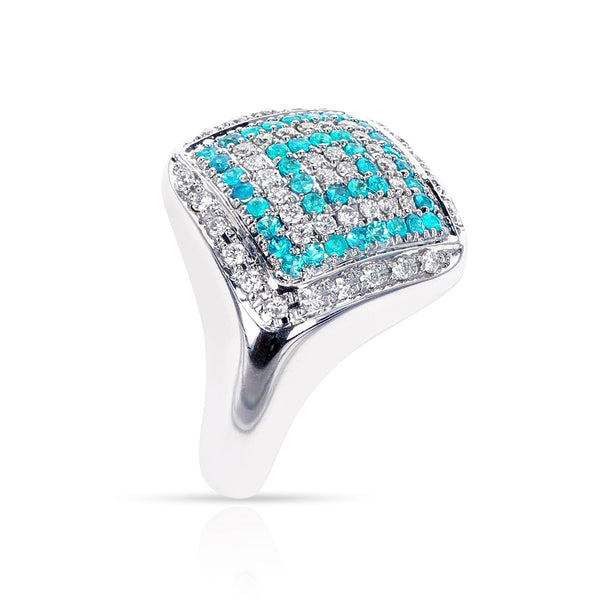 Diamond-Shape Brazilian Paraiba Tourmaline and Diamond Cocktail Ring, 18k