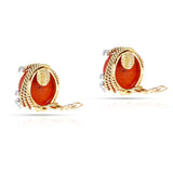 David Webb Coral Cabochon and Round Diamond Earrings