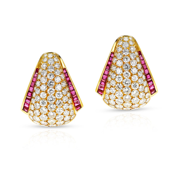 Van Cleef & Arpels Diamond and Ruby Cocktail Earrings, 18k
