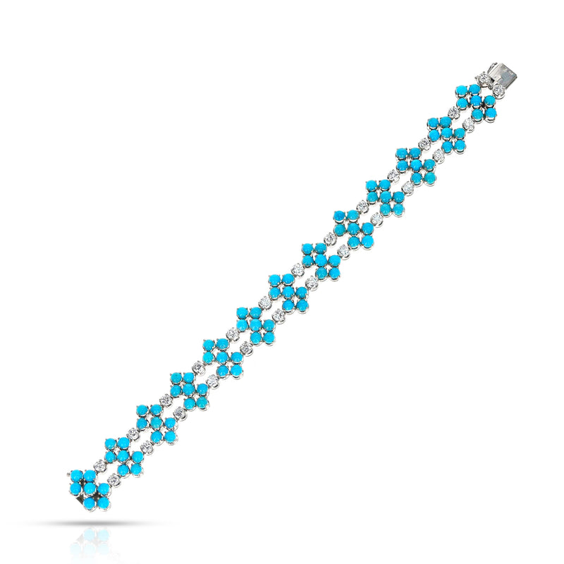 Turquoise Cabochon and Round Diamond Bracelet, 18k