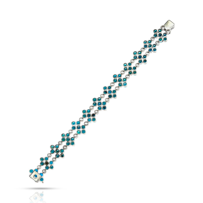 Turquoise Cabochon and Round Diamond Bracelet, 18k