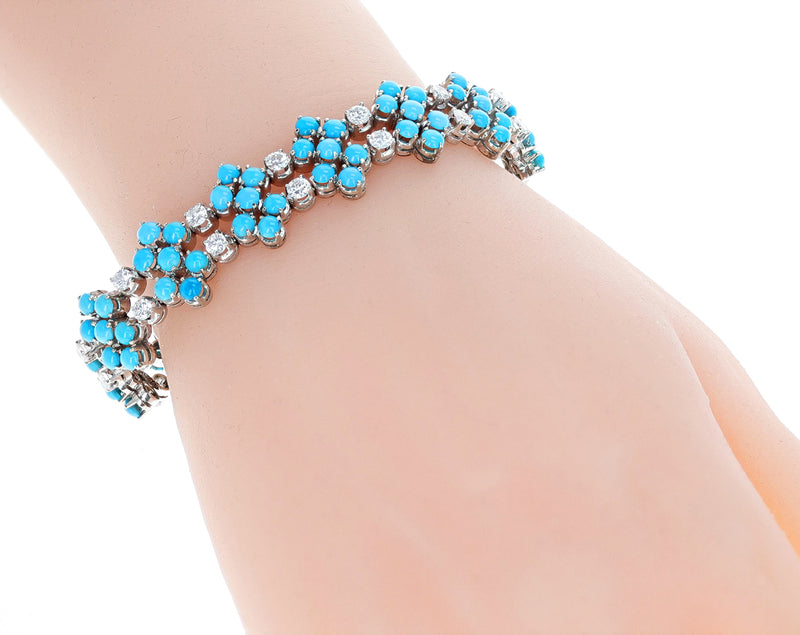 Turquoise Cabochon and Round Diamond Bracelet, 18k