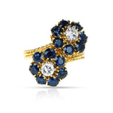 Double Floral Sapphire and Diamond Ring, 18K Ropework Gold