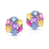Mixed Shape Multi-Sapphire Cabochon and Diamond Cocktail Earrings, 18K White