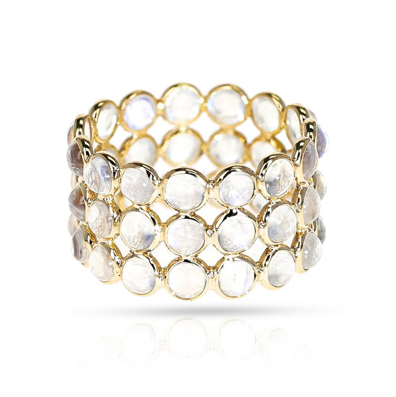 Round Moonstone Cabochon Triple Band, Yellow Gold