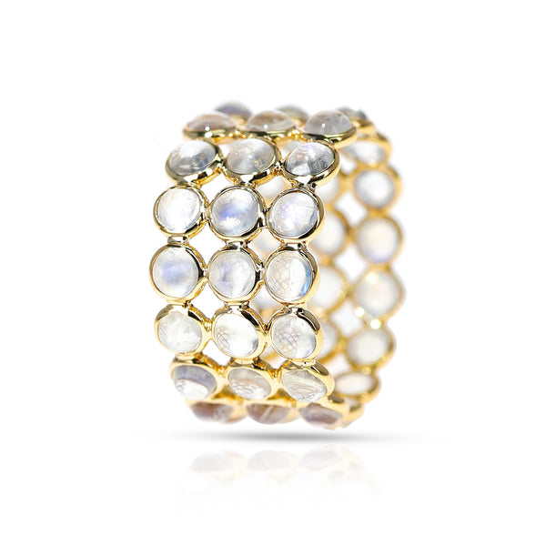 Round Moonstone Cabochon Triple Band, Yellow Gold