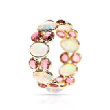 Oval Opal and Double Round Tourmaline Cabochon Band, 18K Yellow Gold