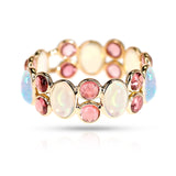 Oval Opal and Double Round Tourmaline Cabochon Band, 18K Yellow Gold