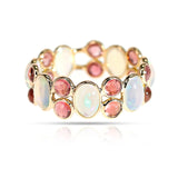 Oval Opal and Double Round Tourmaline Cabochon Band, 18K Yellow Gold