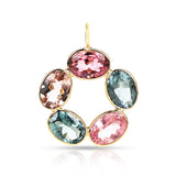 Oval Multi Color Tourmaline Floral Pendant, 18K Yellow Gold