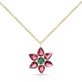 Pear Multi Color Tourmaline Floral Pendant, 18K Yellow Gold