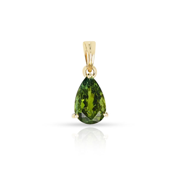 Pear Shape Green Tourmaline Pendant (5 cts), 18K Yellow Gold