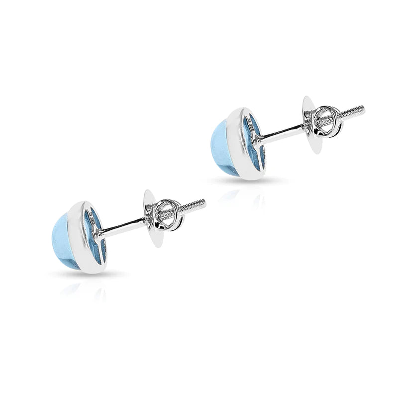 Round Amethyst Cabochon Screw-Back Stud Earrings Made in 14 Karat White Gold