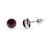 Round Amethyst Cabochon Screw-Back Stud Earrings Made in 14 Karat White Gold