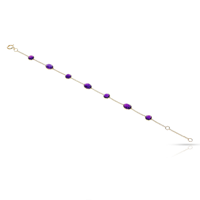 Oval and Round Amethyst Cabochon 18k Yellow Gold Bracelet