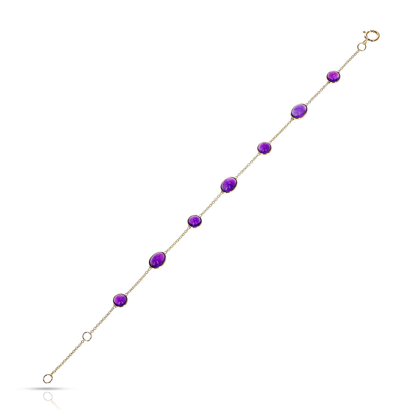 Oval and Round Amethyst Cabochon 18k Yellow Gold Bracelet