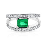 Emerald-Cut Emerald and Diamond Double Row Ring, 18k