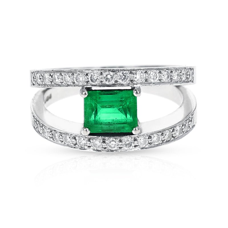 Emerald-Cut Emerald and Diamond Double Row Ring, 18k
