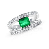 Emerald-Cut Emerald and Diamond Double Row Ring, 18k