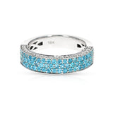 Brazilian Paraiba Tourmaline and Diamond Three Row Pave Band Ring