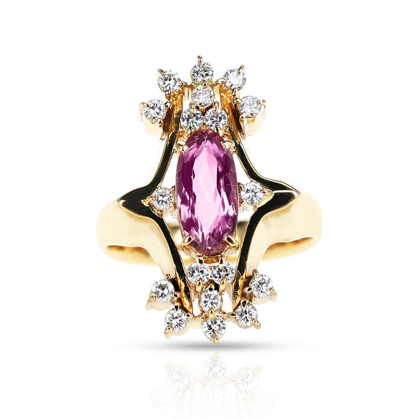 Elongated Oval Pink Topaz and Diamond Cocktail Ring, 18k
