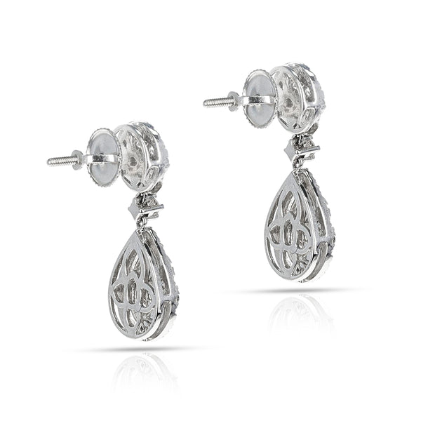 Round Diamond in Circular and Pear Shape Dangling Earrings, 14k