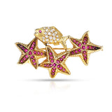Cartier Italy Ruby and Diamond Fish and Starfish Brooch/Pin, 18k
