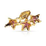 Cartier Italy Ruby and Diamond Fish and Starfish Brooch/Pin, 18k