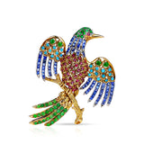 Ruby, Emerald, Sapphire, Turquoise and Jade Bird Brooch/Pin, 14k