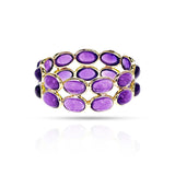 Purple Amethyst Oval Cabochon Double Line Band, Yellow Gold