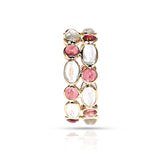 Oval Moonstone and Round Pink Tourmaline Alternating Double Cabochon Band, 18K Yellow Gold