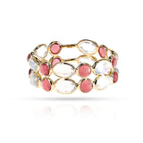 Oval Moonstone and Round Pink Tourmaline Double Cabochon Band, 18K Yellow Gold