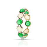 Emerald and Opal Round Cabochon Band, Yellow Gold