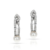 Bvlgari Cultured Pearl Earrings with Round and Pear Shape Diamonds, 18k, Original Box