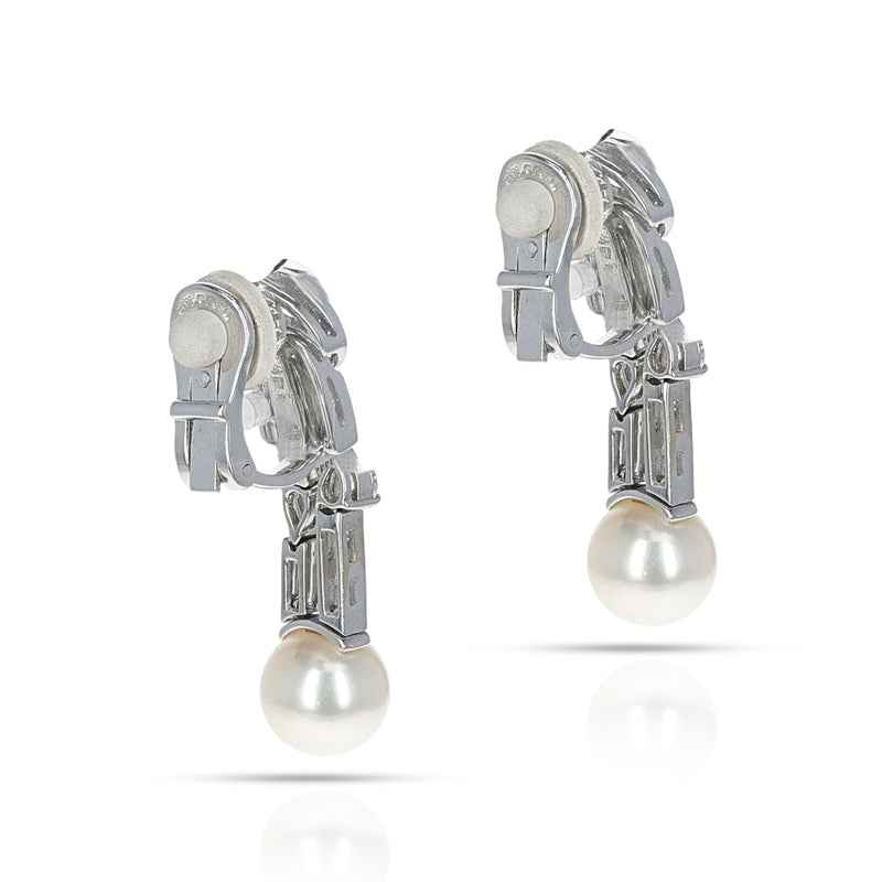 Bvlgari Cultured Pearl Earrings with Round and Pear Shape Diamonds, 18k