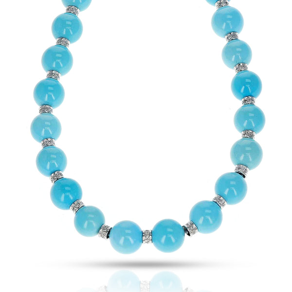 Turquoise Round Beads with Diamond Discs, 18k