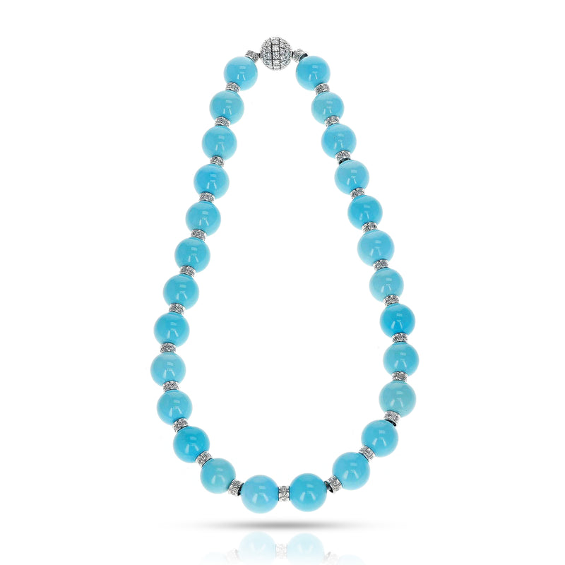 Turquoise Round Beads with Diamond Discs, 18k