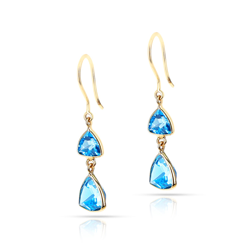 Blue Topaz Mixed Cut Dangling Earrings made in 18 Karat Yellow Gold.