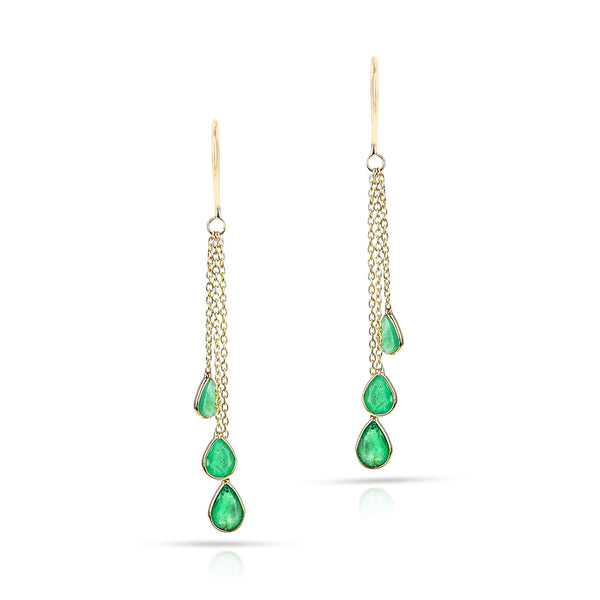 Emerald Dangling Drops Earrings made in 18 Karat Yellow Gold.