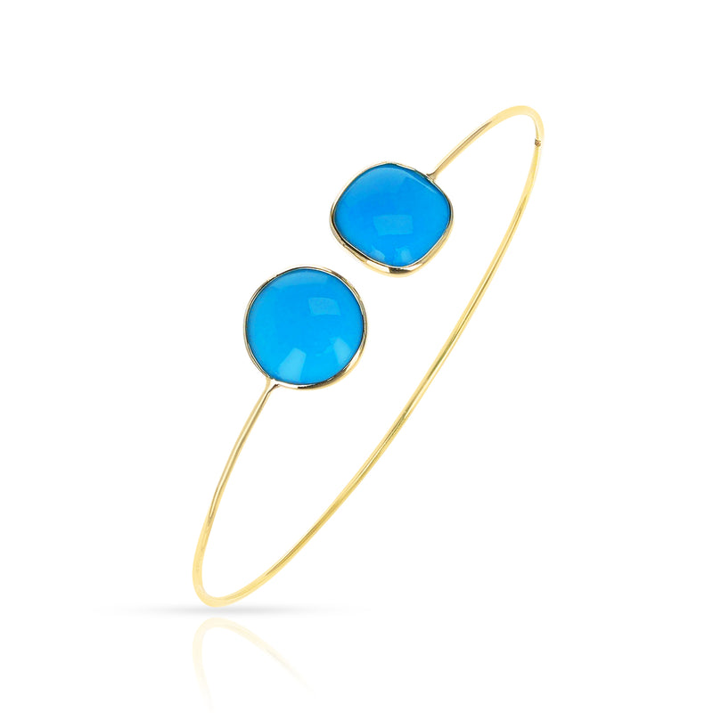 Round and Square shaped Turquoise Bangle,18K