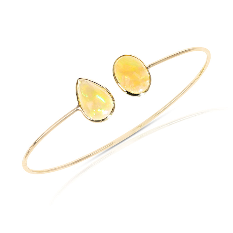 Pear and Oval Shape Rainbow Opal Bangle, 18k