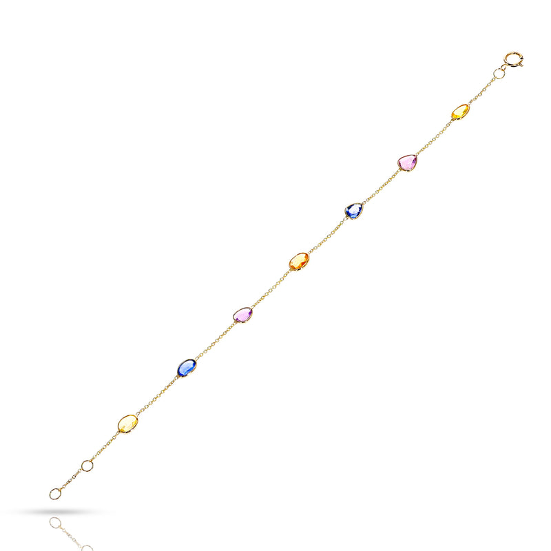 Mixed Cut Genuine Multi-Sapphire 18k Yellow Gold Adjustable Bracelet