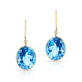 Blue Topaz Oval Shape Dangling Earrings made in 18 Karat Yellow Gold.