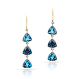 London Blue Topaz Cushion Shape Dangling Earrings made in 18 Karat Yellow Gold.