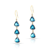 London Blue Topaz Cushion Shape Dangling Earrings made in 18 Karat Yellow Gold.