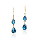 London Blue Topaz Pear Shape Dangling Earrings made in 18 Karat Yellow Gold.